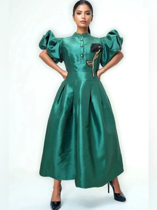 Giovanna Metallic Brocade Ruffle-Shoulder Sheath Dress-Plus - Picture 7 of 10